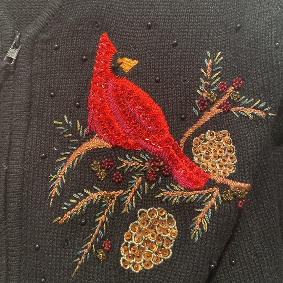 Cardinal sweater Heirloom Collectibles Sequin Cardinal Zip-up Christmas cardigan - Picture 7 of 14